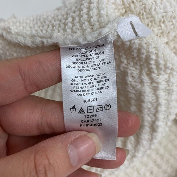 Lou & Grey Textured Weave Fringe Shirt Womens M Medium Cream Boho Mid Sleeve Top - Picture 9 of 11